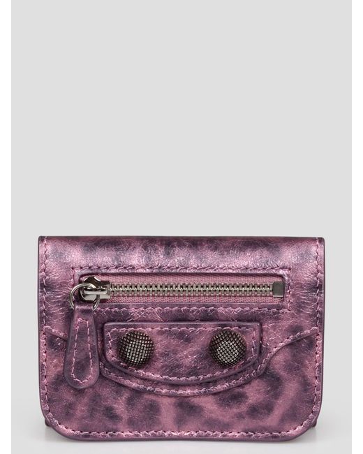 Balenciaga Purple Le Cagole Metallized Leather Wallet