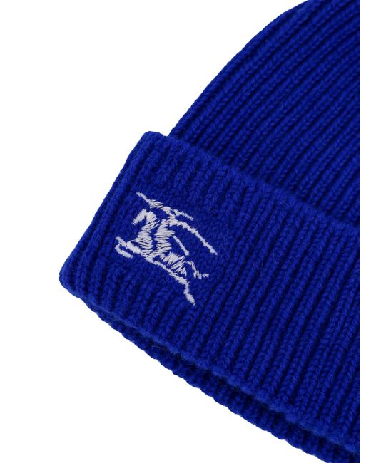 Cappello in cashmere blu a coste con ricamo ekd di Burberry in Blue da Uomo