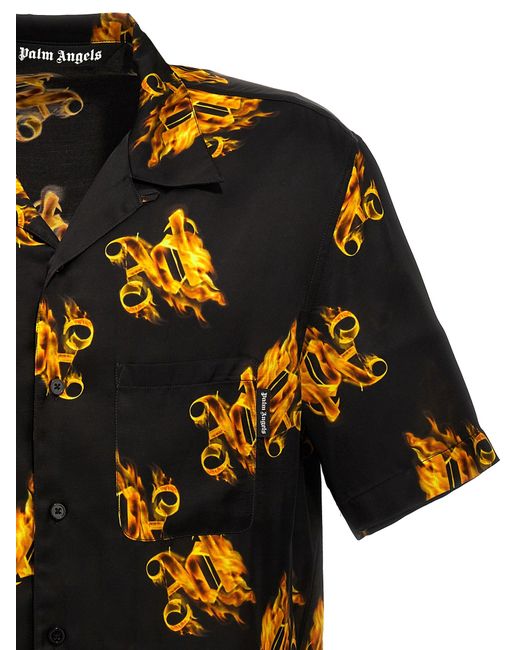 Palm Angels Black Burning Monogram Shirt, Blouse for men