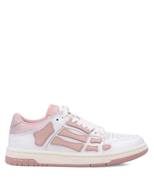 Amiri Pink Crystal Satin Skel Top Low Sneakers