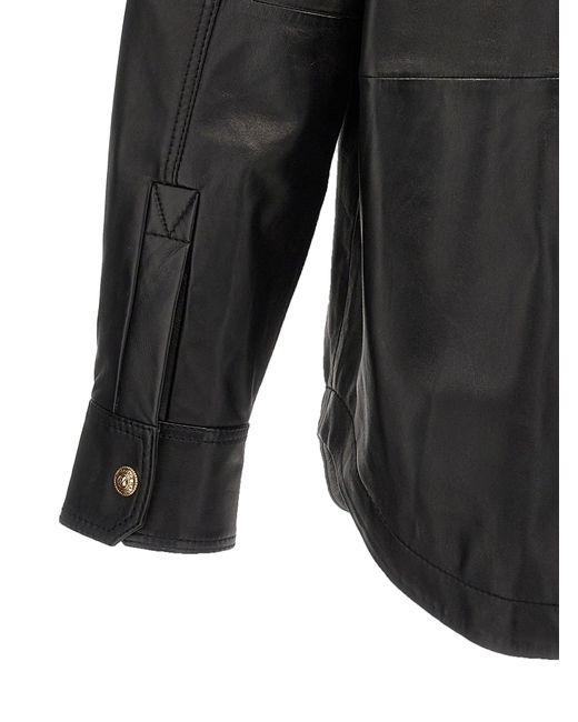 Logo Button Leather Jacket Giacche Nero di Versace in Black da Uomo