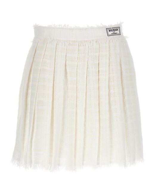 Balmain White Tweed Skater Skirt Skirts