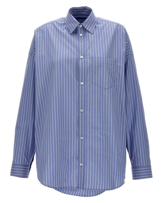 Logo Print Striped Shirt Camicie Celeste di Balenciaga in Blue