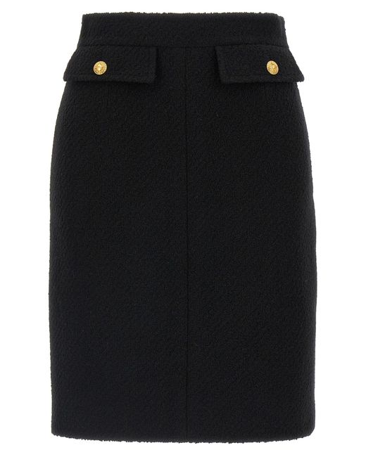 Chloé Black Bouclé Wool Knee Length Skirt