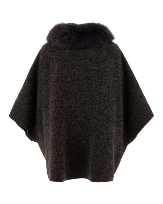 Giovi Black Wool And Cashmere Poncho Coats