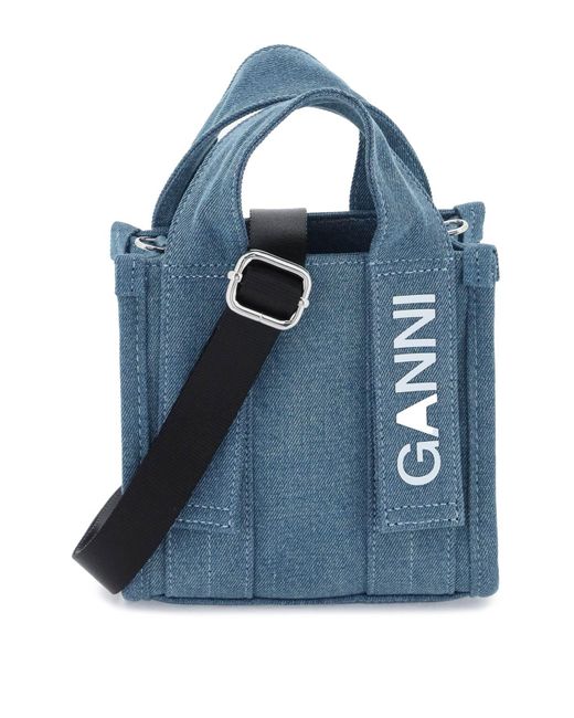 Ganni Blue Denim Tech Mini Tote Bag