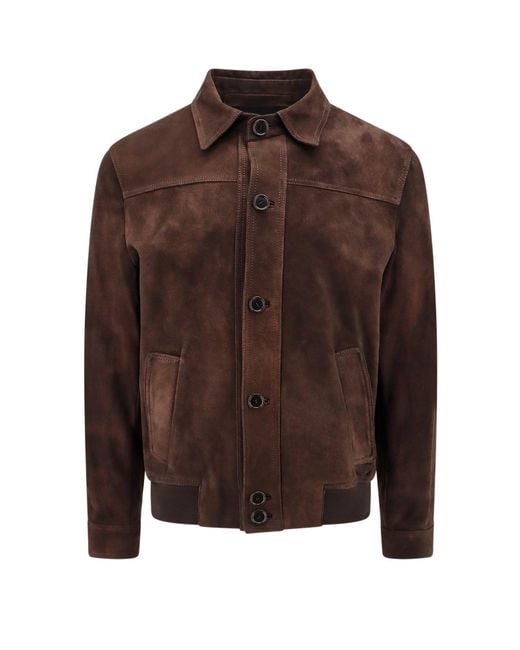 Salvatore Santoro Brown Suede Jacket With Stitched Profiles for men