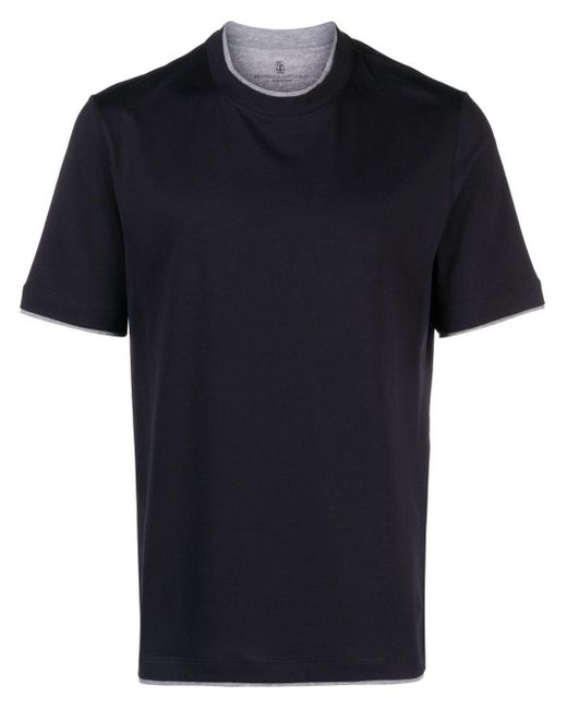 Brunello Cucinelli Black T-Shirt With Layered Effect for men