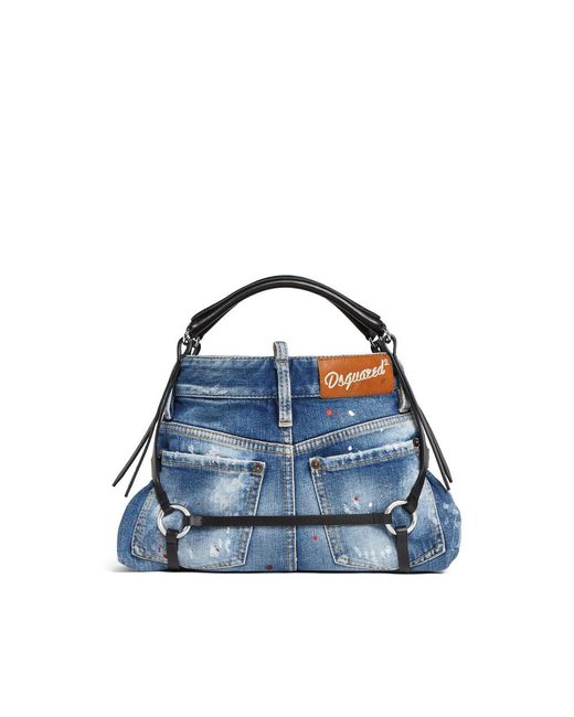 Borsa Tote Denim Con Rifinitura di DSquared² in Blue