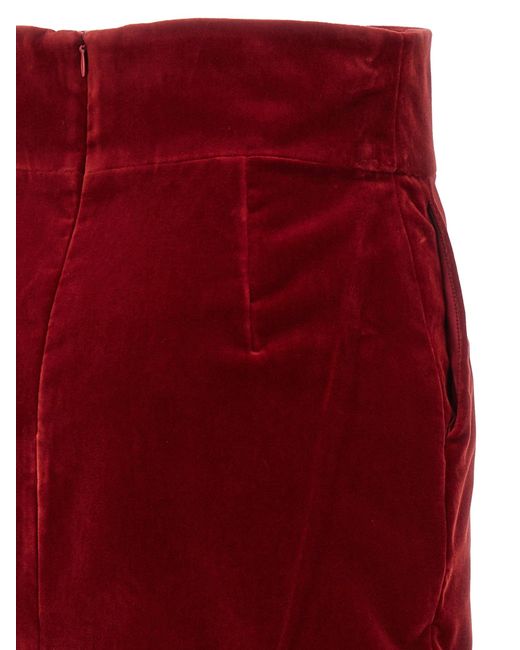 Alexandre Vauthier Red Velvet Midi Skirt Skirts