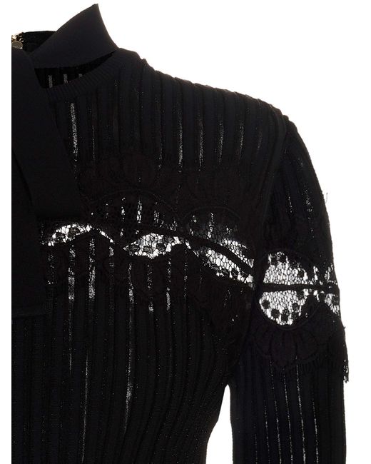 Elie Saab Black Bow Lace Sweater Top Tops