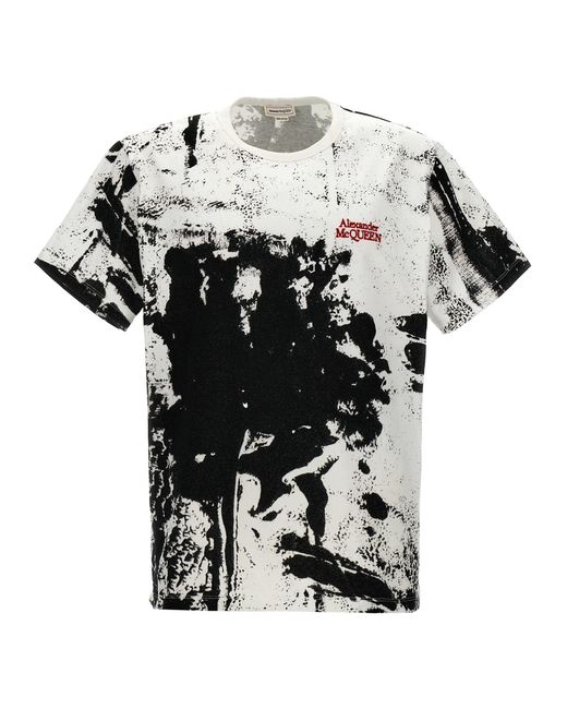 All Over Print T Shirt Bianco/Nero di Alexander McQueen in White da Uomo