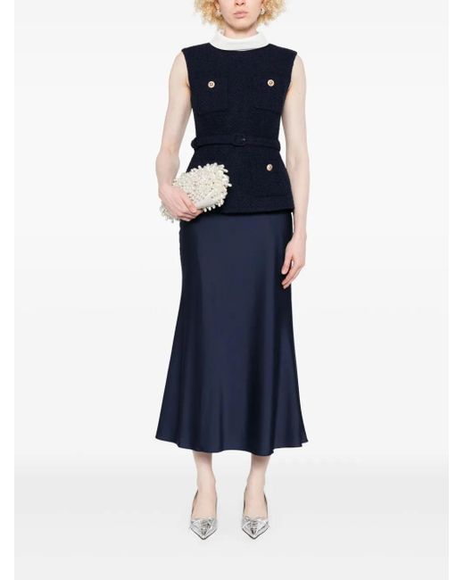 Self-Portrait Blue Boucle Sleeveless Midi Dress