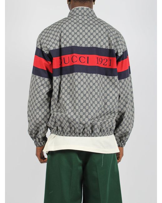 Gg print cotton jacket di Gucci in Gray da Uomo