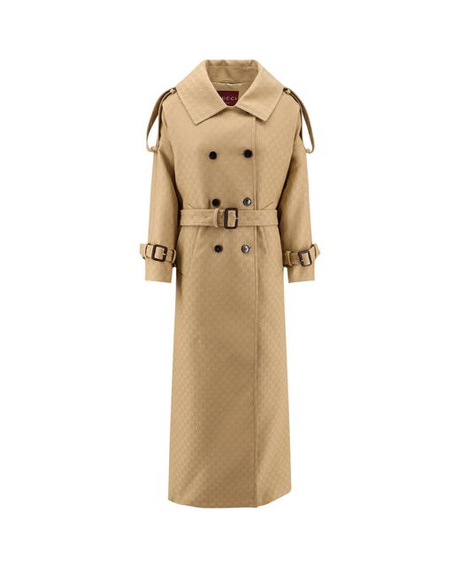 Gucci Natural Wool And Silk Crepe Coat With All-Over Gg Motif