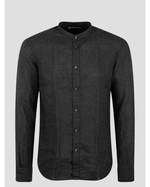 Brian Dales Black Mandarin Collar Linen Shirt for men