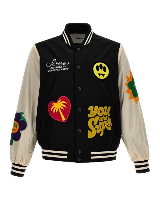 Barrow Black Embroidery Bomber Jacket And Patches Casual Jackets, Parka for men