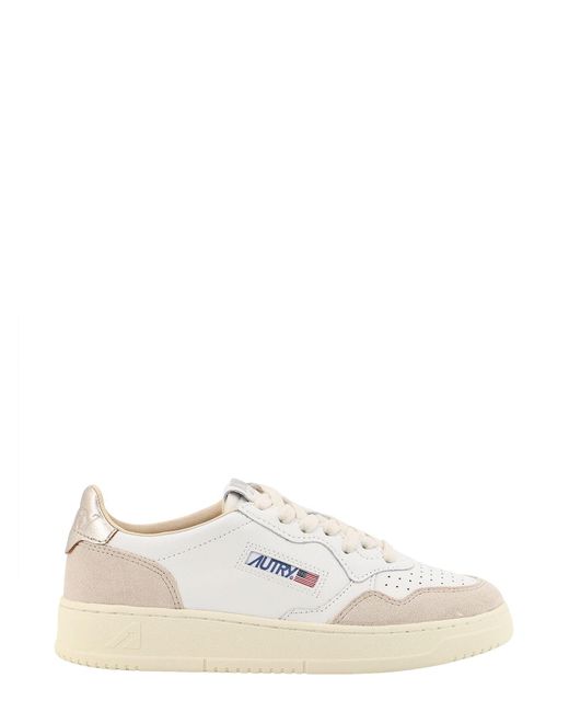 Autry White Low-top Leather Sneakers With Logo Embroidery