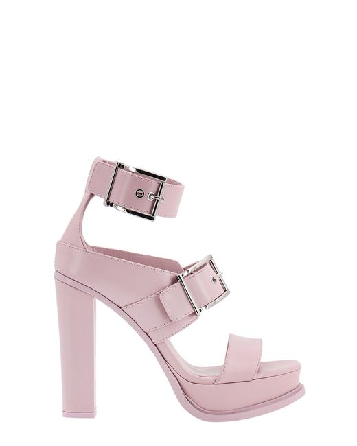 Alexander McQueen Pink Leather Ankle Strap Sandals