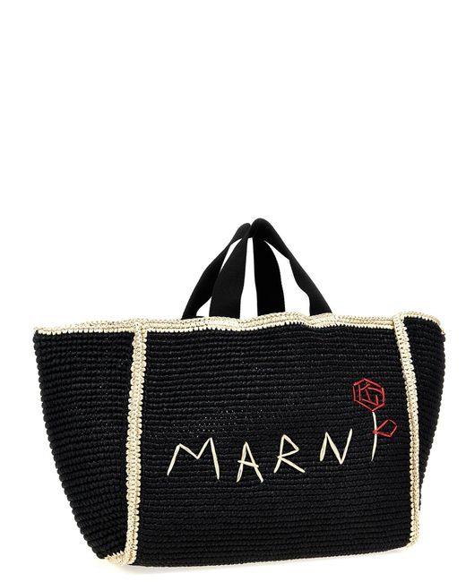 Macramé Shopping Bag Tote Bianco/Nero di Marni in Black