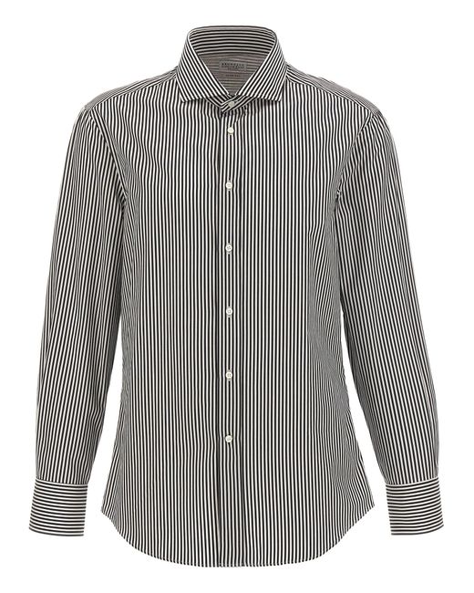 Brunello Cucinelli Gray Striped Shirt Shirt, Blouse for men