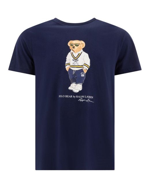 Polo Ralph Lauren Men's Blue Cotton T Shirt With Polo Bear