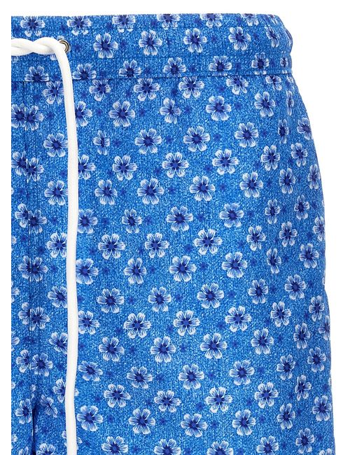 Floral Printed Swimsuit Beachwear Celeste di Kiton in Blue da Uomo