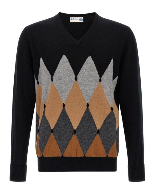 Ballantyne Black Argyle Pattern Sweater Sweaters And Cardigans for men
