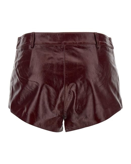 Self-Portrait Red Craqué Leather Shorts