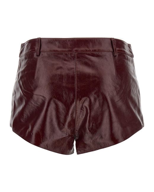 Craqué Leather Shorts Bermuda E Short Bordeaux-Donna di Self-Portrait in Red