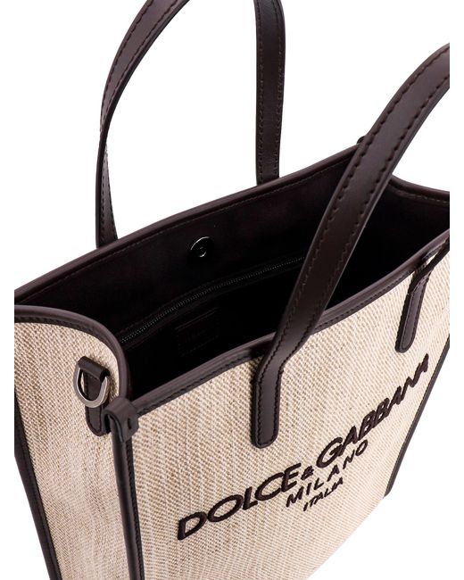 Dolce & Gabbana Natural Small Shopping Bag In Structured Canvas for men