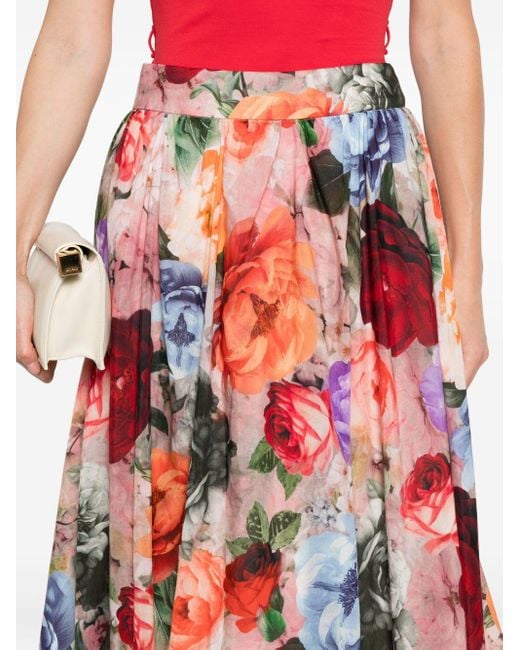 Alice + Olivia Red Nilda Floral Cotton-Blend Maxi Skirt