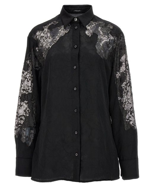 Versace Black Satin Lace Shirt Shirt, Blouse