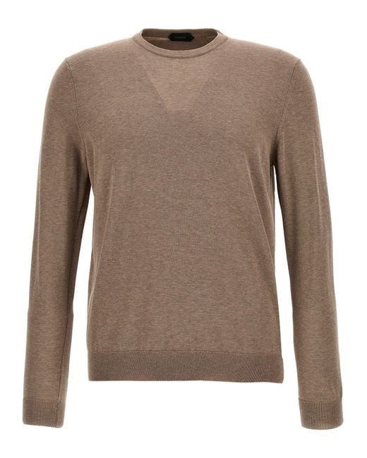 Zanone Brown Cotton Crepe Sweater Sweater, Cardigans for men