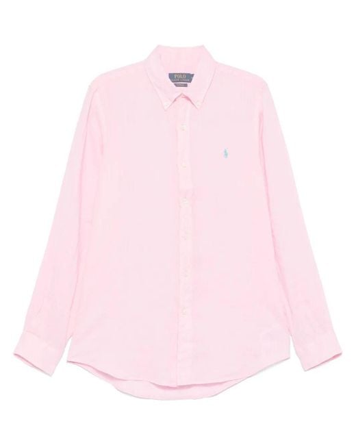 Polo Ralph Lauren Pink Custom Fit Linen Shirt for men