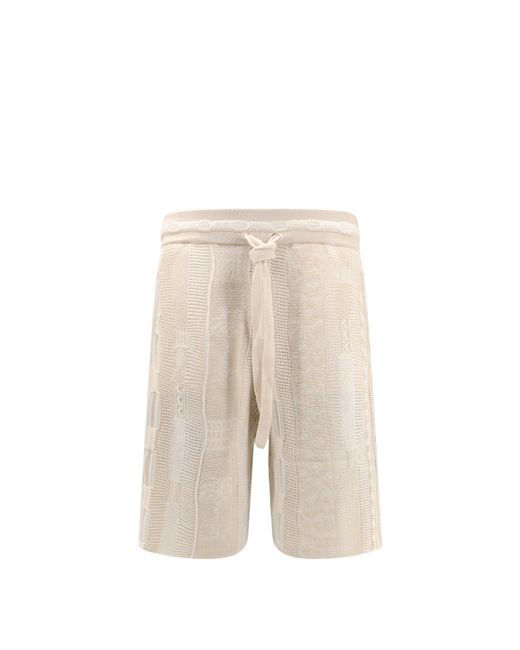 Laneus Natural Cotton Bermuda Short With Embroideries for men