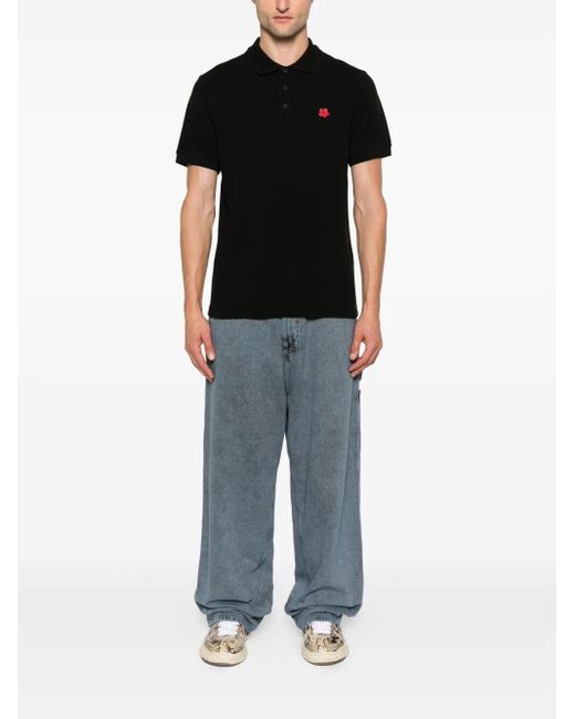 KENZO Black Gots Boke Flower Slim Fit Cotton Polo Shirt for men