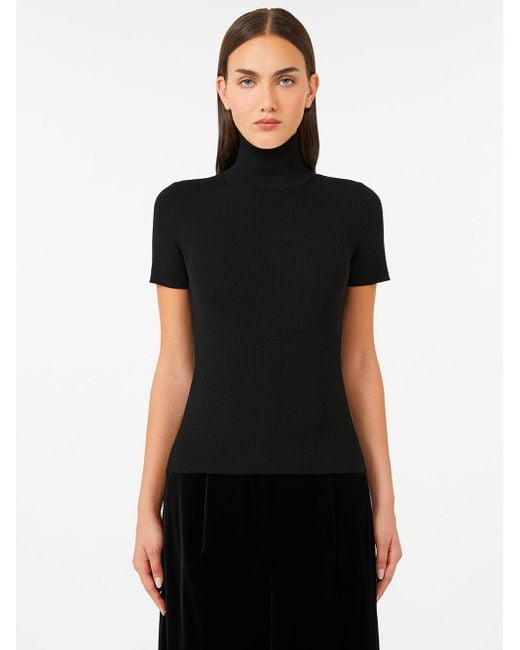 Max Mara Black High Neck Wool Knit Sweater