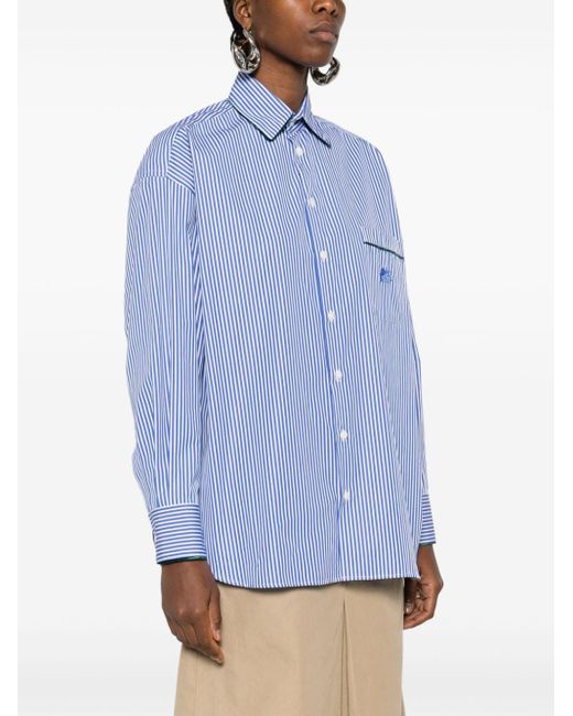 Camicia in cotone a righe con logo ricamato di Etro in Blue