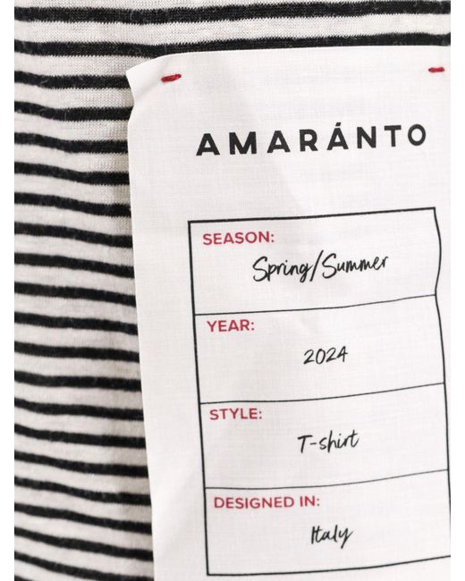 Amaranto Gray Linen And Cotton T-shirt With Striped Motif for men