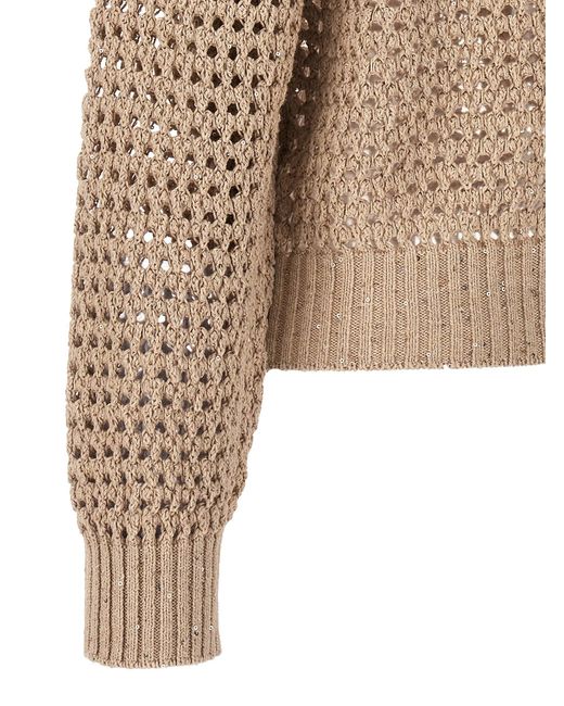 Brunello Cucinelli Natural Sequin Knit Cardigan Sweater, Cardigans