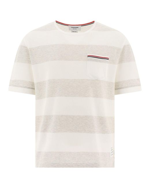 Thom Browne White Striped Piqué T-Shirt for men