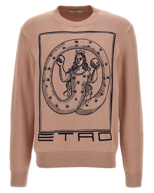 Etro Pink Logo Embroidery Sweater Sweater, Cardigans for men
