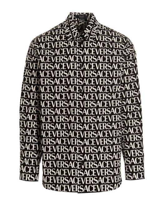 Versace Black Cotton Shirt With All Over Print for men
