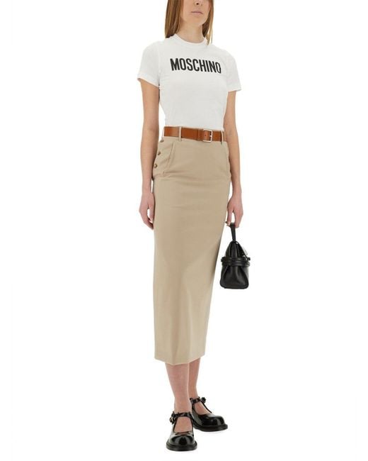 Gonna Lunga "Tailored Twist" di Moschino in Natural