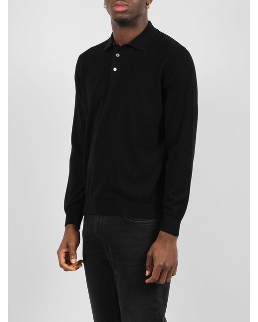 Drumohr Black Long Sleeved Cotton Polo Shirt for men