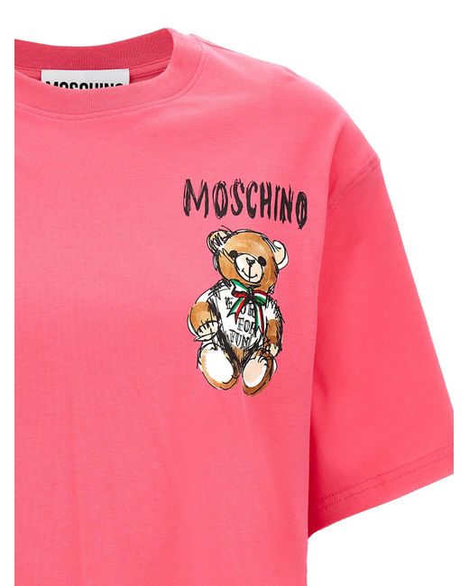 Teddy Bear T Shirt Fucsia di Moschino in Pink
