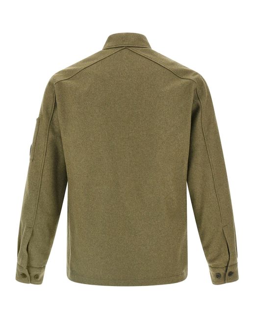 C P Company Green Unlined Wool Overshirt With Shirt Collar for men