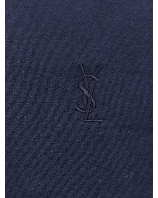 Felpa in cotone biologico con monogramma ricamato di Saint Laurent in Blue da Uomo