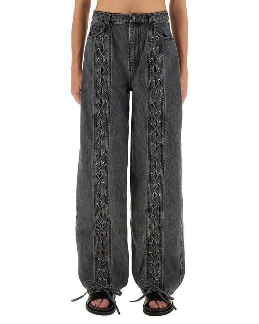 ROTATE BIRGER CHRISTENSEN Gray Wide-Leg Pants With Lace-Up Detailing
